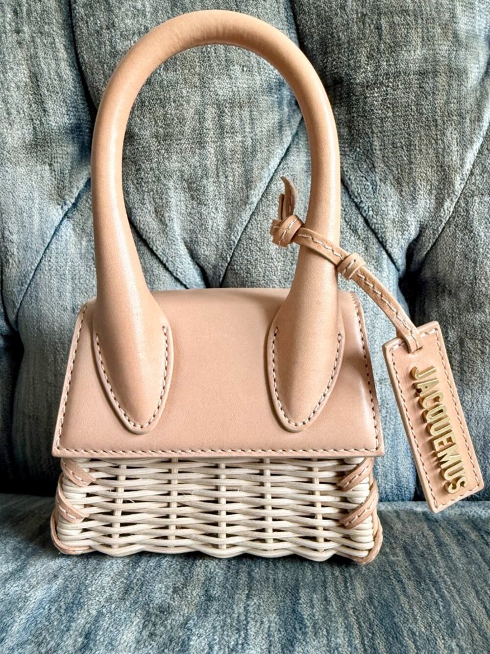 Jacquemus Le Petit Chiquito Wicker Crossbody Top Handle Micro Bag Nude Peach - Picture 8 of 13
